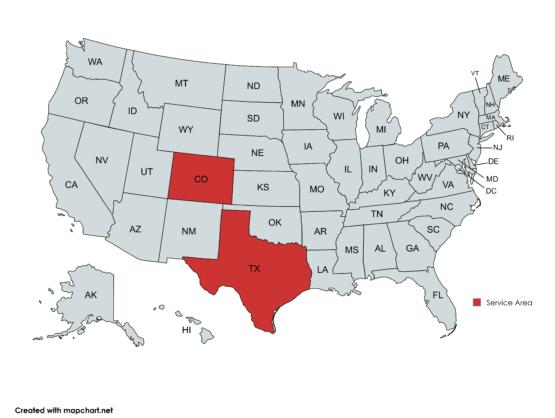 Service area map for ProActive Claims.